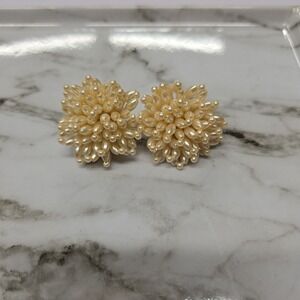 Pearl Cluster Button Earrings - Cream